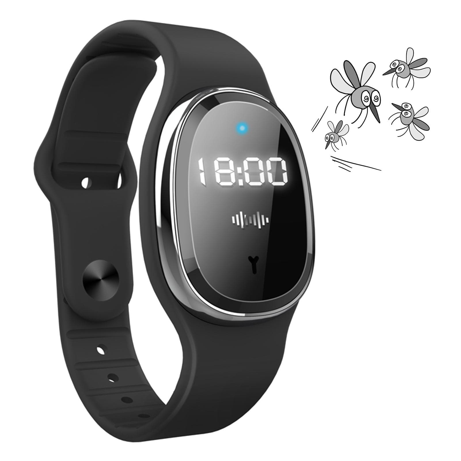 Portable Ultrasonic Mosquito Repellent Bracelets with Clock Non-Toxic Deet Free Bug Insect black
