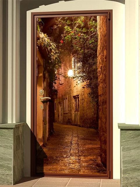 3D Scenery Porch Vinyl Door Sticker For Bedroom Home Decor Self Adhesive Removable Wall Decal Door Renovation Waterproof Poster 40x120cm(not cut)