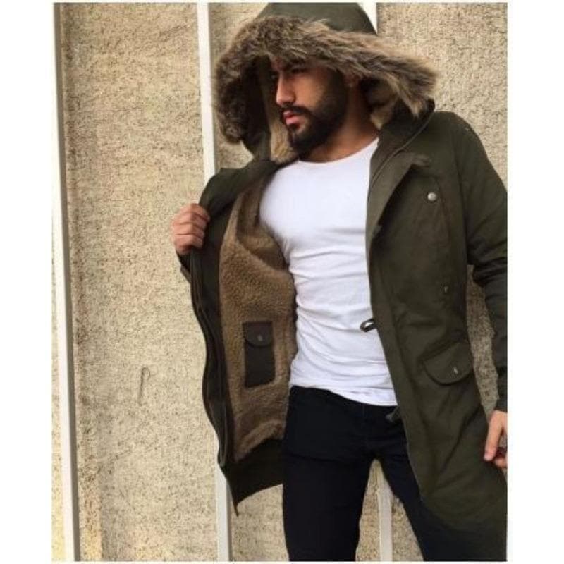 Autumn and Winter Men's Coat Thickened Hooded Coat Fur Collar Jacket 5XL