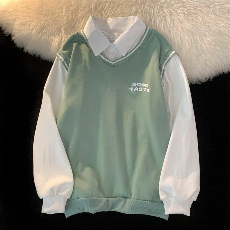 Harajuku Letter Print Patchwork Hoodies Women Clothes Autumn Winter Fleece Sweatshirt Preppy Style Long Sleeve Black White Green Oversized Hoodie M green