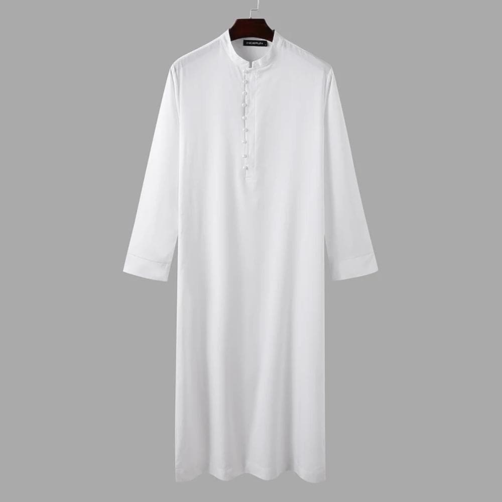 Muslim Men Jubba Thobe Solid 2024 Long Sleeve Thin Robes Kaftan Stand Collar Islamic Arabic Fashion Men Caftan S-3XL L white