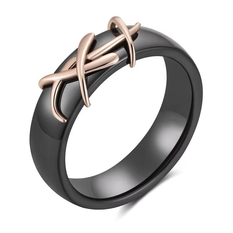 Black Ceramic Rings Golden Embossed Personality Women Rings Party Daily Jewelry 10 black