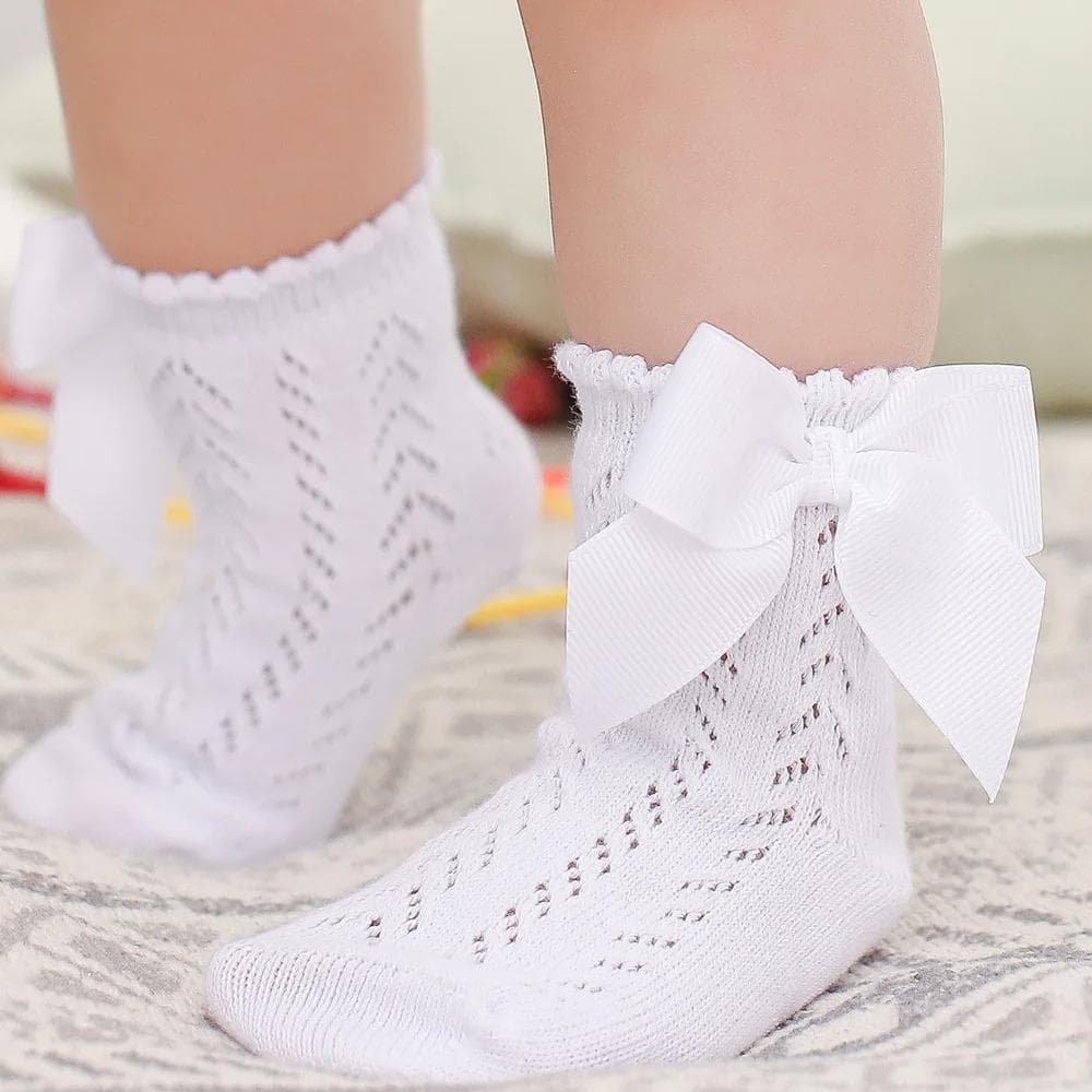 Summer Baby Girl Socks Toddler Bow Short Sock Kids Breathable Soft Cotton Mesh Stocking Spanish Style Hollow Out Lace Socks 0-5Y L (3-5Years)