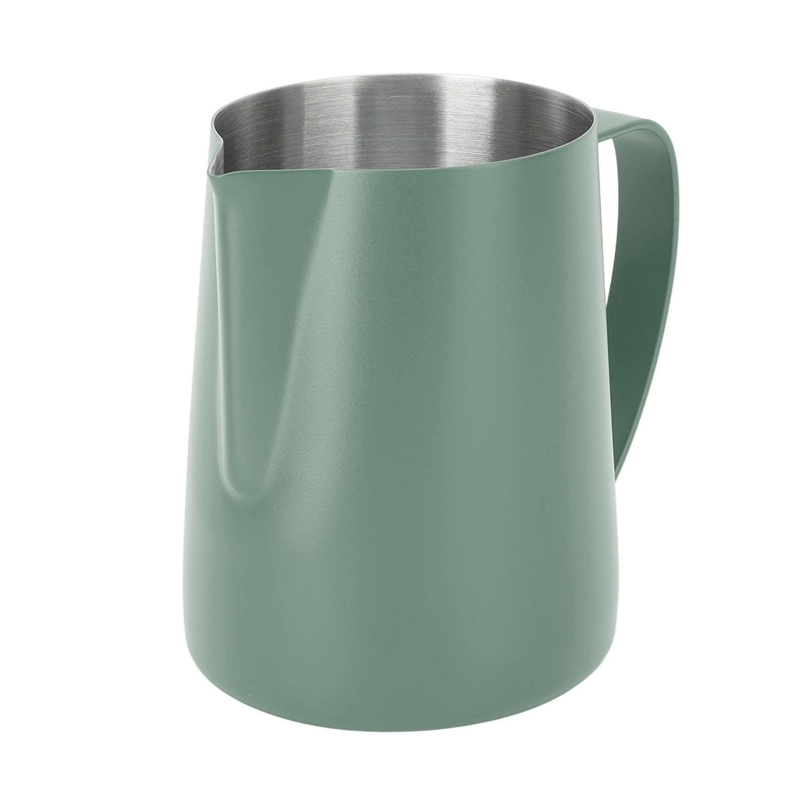 600ML Coffee Frothing Cup 304 Stainless Steel Milk Frother Jug Point Mouth Latte Art Pitcher with Dark Green