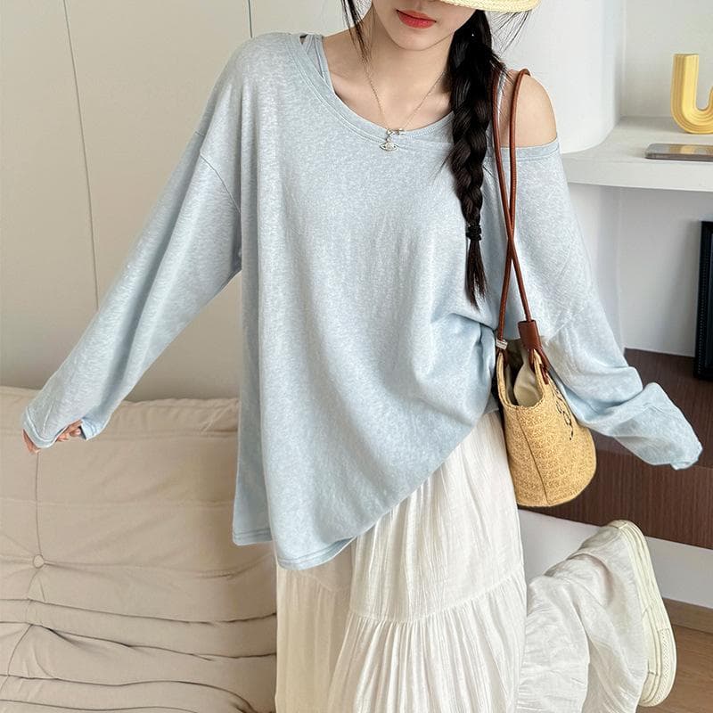 White Sunscreen Blouse Vest for Women In Summer New Design Knitted Long-sleeved T-shirt Lazy Style Two-piece Top L
