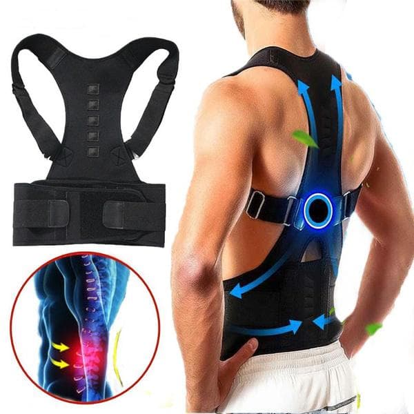 Adjustable Magnetic Posture Back Support Corrector Belt Band Belt Brace Shoulder Lumbar Strap Pain Relief Posture Waist Trimmer XL black
