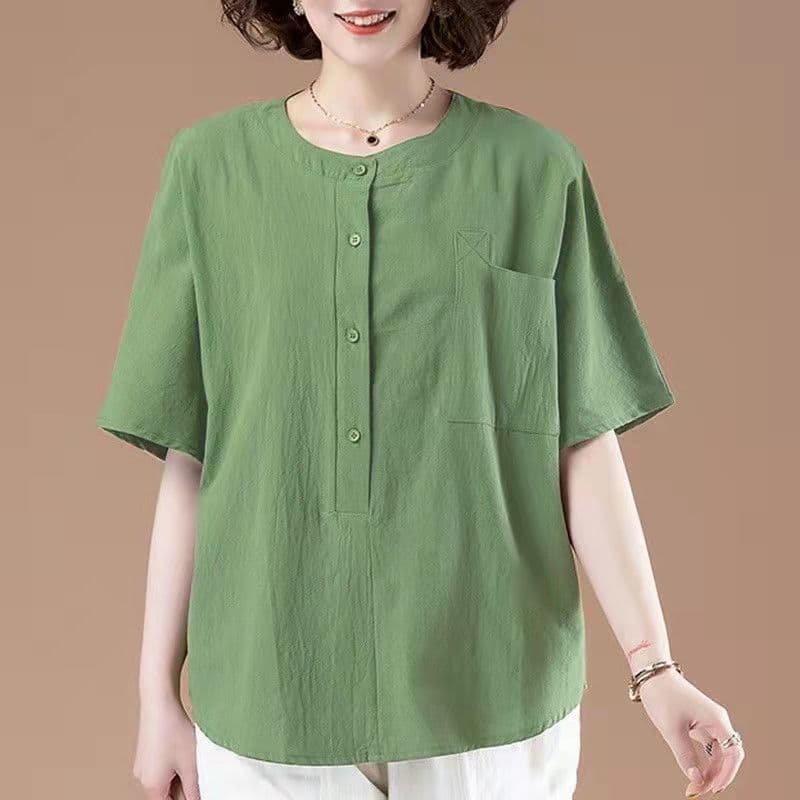 Middle-aged Mother Shirt for Women Short-sleeved Summer Plus Fat Plus Size Women's Shirt Cotton Top Loose Belly Cover Shirt 5XL