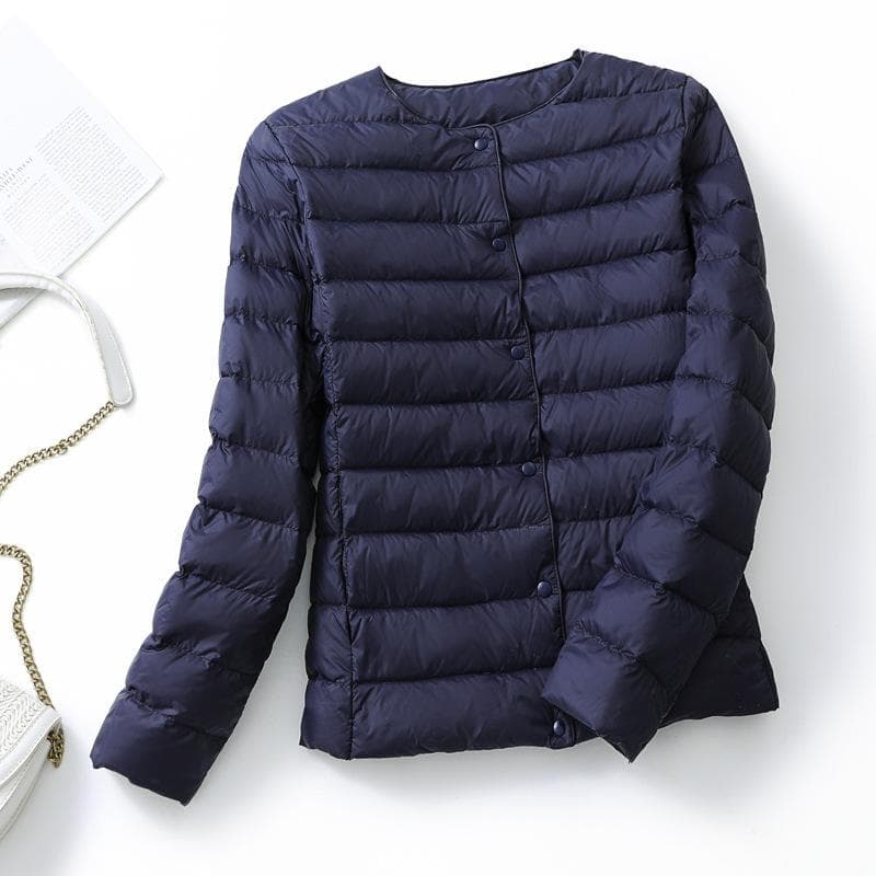 Down Jacket Women's Light and Thin Short Round Neck Long-sleeved Korean Version Large Size Slim V-neck Jacket 3XL