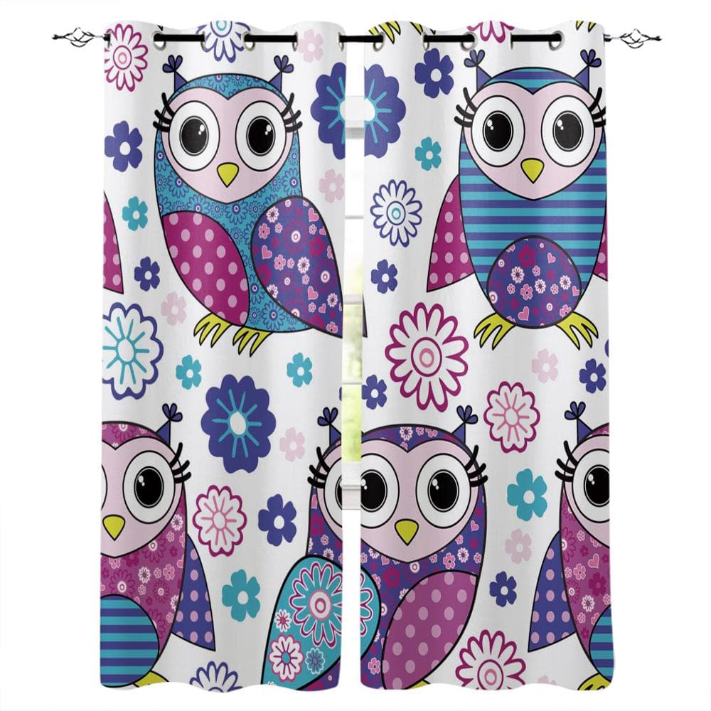 Cartoon Owl Window Curtains Curtains for Living Room Decorative Items Living Room 135W x 60H(cm)