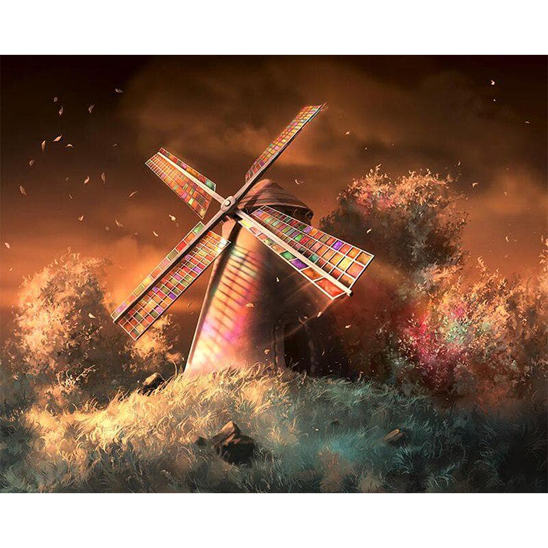 5d Diamond Painting Full Round Color Windmill Landscape Diamond Embroidery 20X30CM