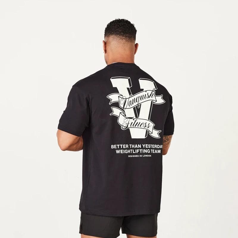 Men's T-shirts Gym Sports Fitness Running Training Short Sleeves Cotton Oversized T-shirt XXL black