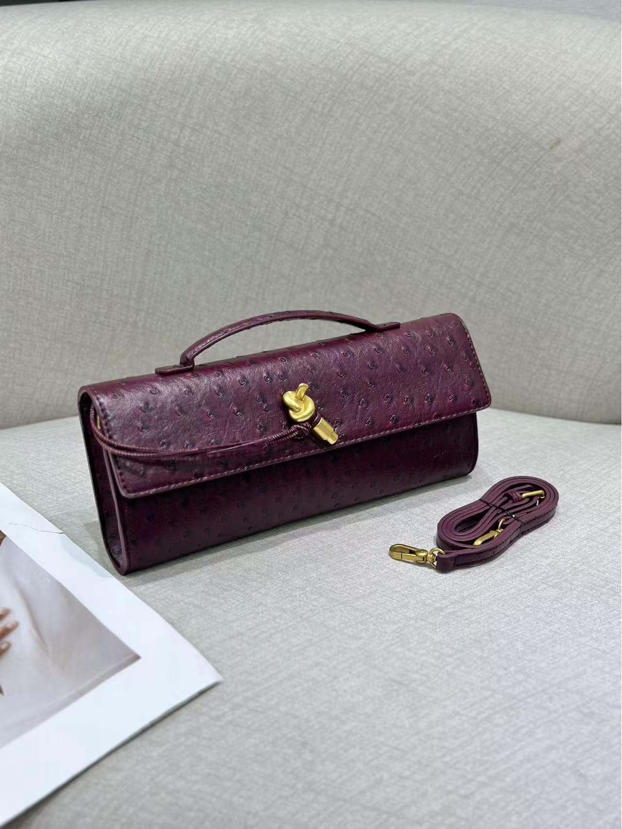 2025 Handmade Ostrich Pattern Baguette Evening Bag - Exquisite Shoulder & Crossbody Handbag Standard (Custom Hardware) purple