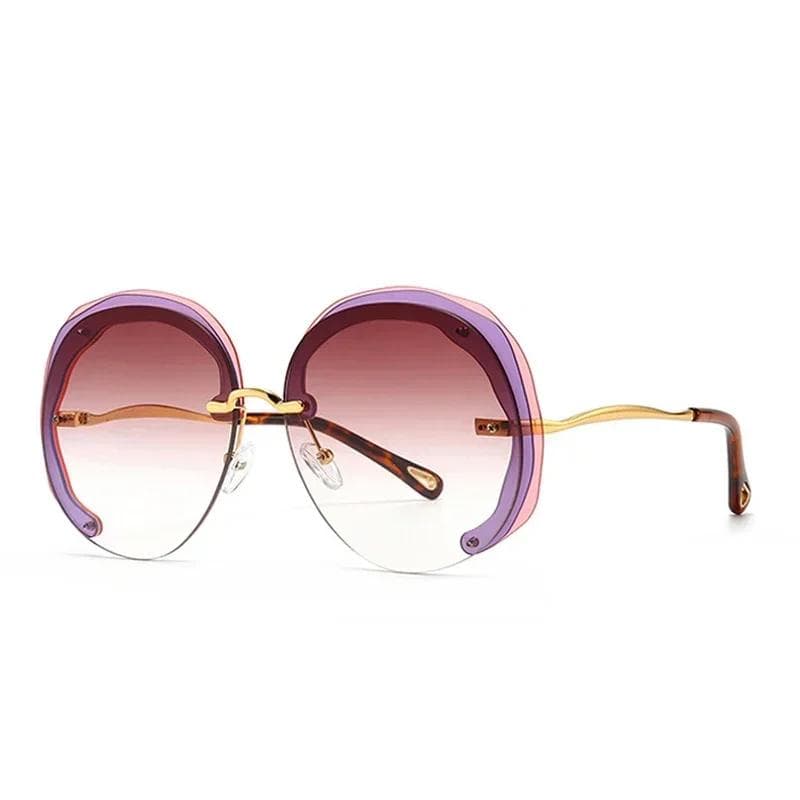 Oversized Rimless Round Sunglasses Women Clear Ocean Gradient Lens UV400 Protection Unisex Trendy Sun Glasses