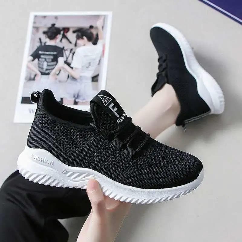 Women's Plus Size Sneakers Versatile Soft Sole Running Sports Shoes Travel Breathable Mesh Casual Shoes 35 black