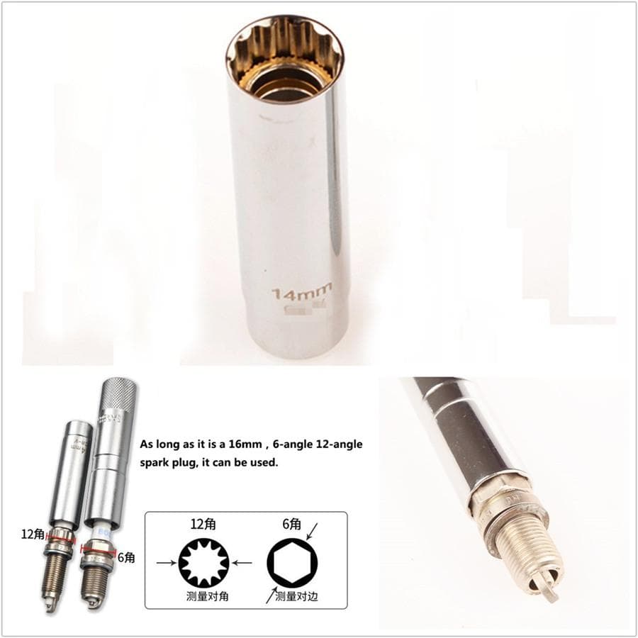 Car Chrome Alloy Steel Extended Version 65mm Spark Plug Socket Wrench 3/8 14mm