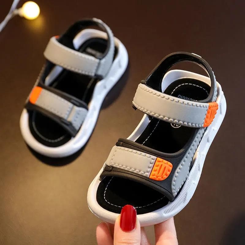 Children's Summer Big Boy's Sandals Anti-slip Outdoor Flat Beach Sandals Soft Sole Light Casual Sandals 21 grey