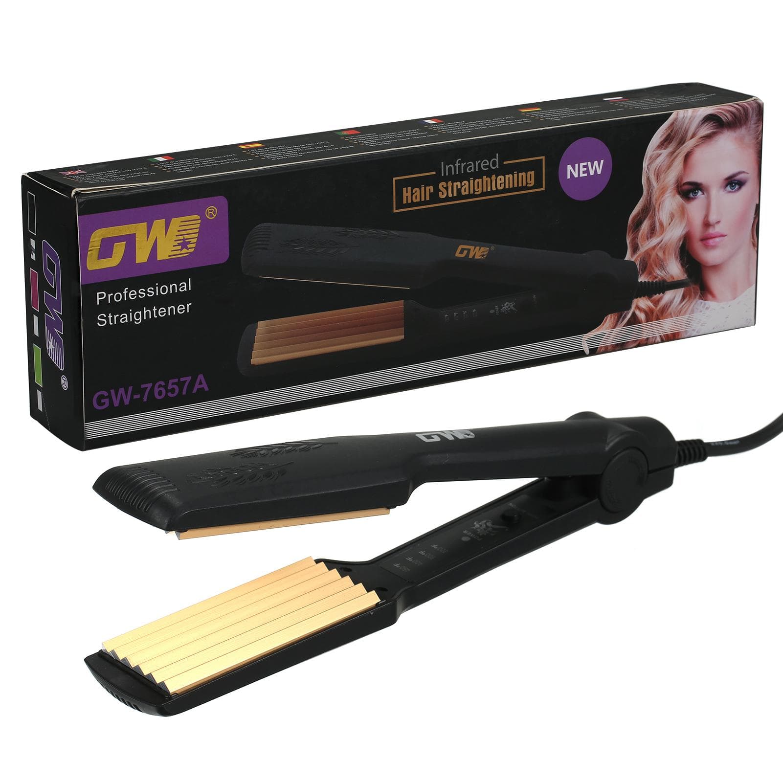 GW-7657 Corn Electric Splint 4 Gears Heating Adjustment Wavy Hair Modeler Hair Styling Tool US Plug