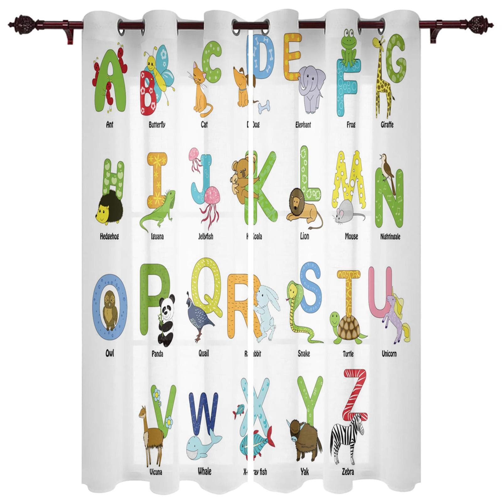 Modern Window Curtains for Living Room Cartoon Children English Alphabet Curtains for Child Bedroom Kitchen Decor Blinds Drapes 135W x 92H(cm) x1
