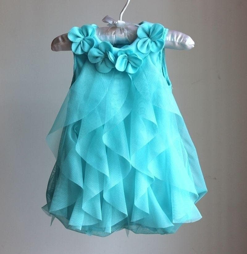 Summer Chiffon Baby Girls Dress Sleeveless Flowers Party Dresses Infant Girl Clothing 0-3years 9-12m blue