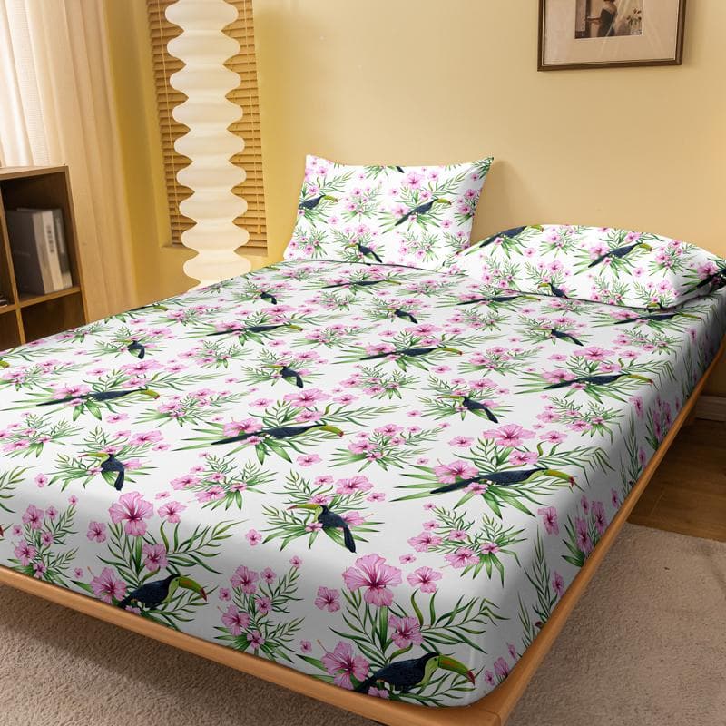 1 Simple Modern Plant Flower Animal Printed Matte Fitted Sheet, Bedroom Printed Bed Cover, Bedding (Excluding Pillowcases) 71x132cm