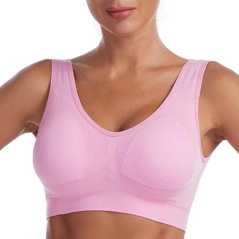 Sexy Women Bra Plus Size Seamless Breathable Brassiere Wire Free Bralette Underwear Comfortable Active Padded Brassiere Crop Top XL pink