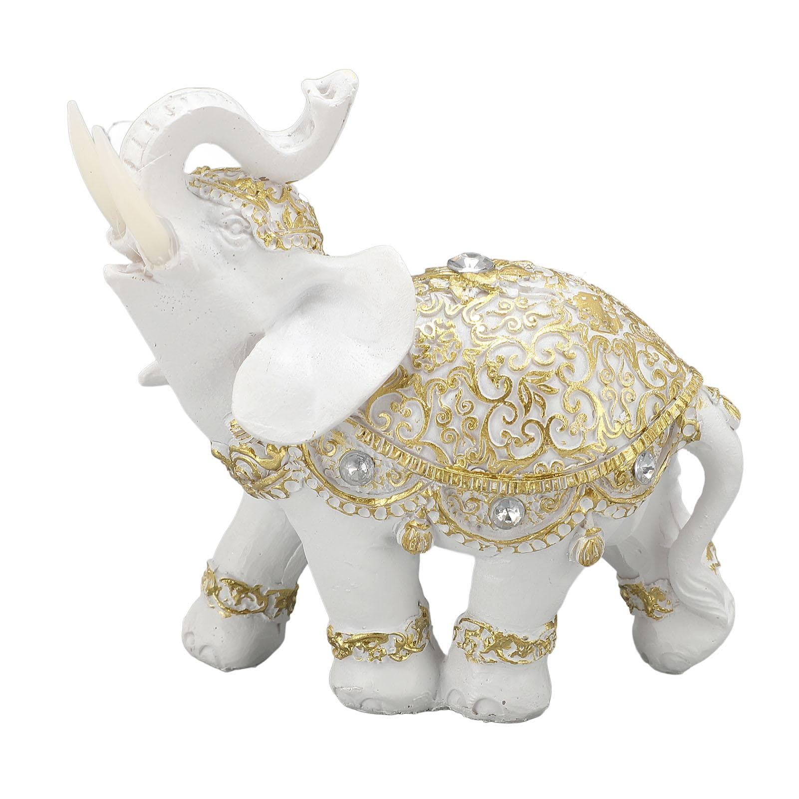 Elephant Statue White Resin Cute Lucky Elephant Sculpture for Entryway Bookshelf Computer Desk Home M(315 X 180mm / 12.4 X 7.09in)