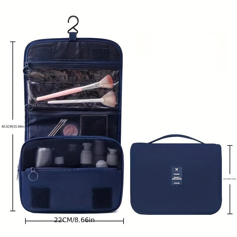 Travel Multi Functional Hanging Makeup Bag Washable Bag Large Capacity Dry Wet Separation Handheld Storage Bag navy blue
