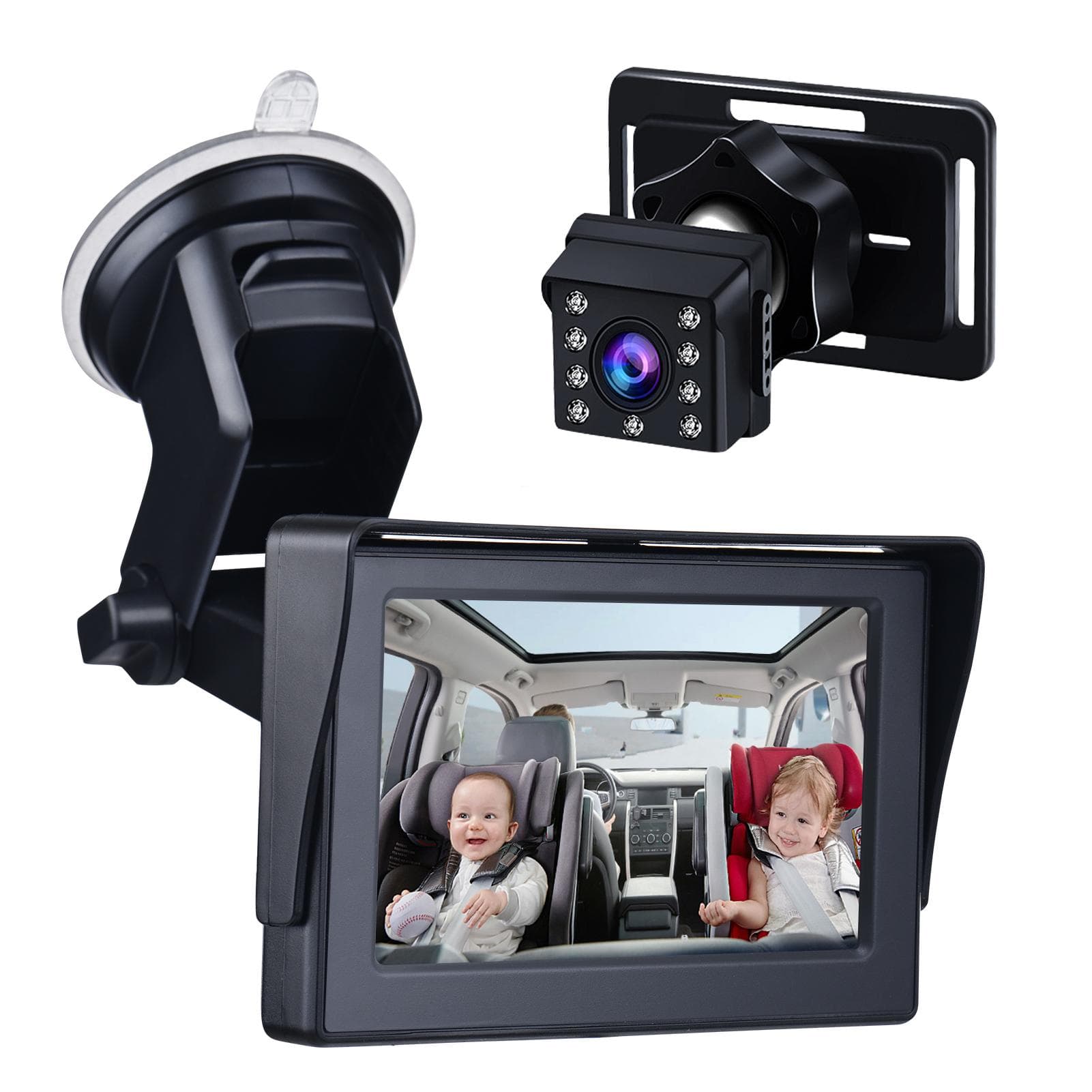 Baby Car Mirror 1080P 4.3 Inch Baby Car Camera Night Vision Safety Car Seat Mirror Cameras black