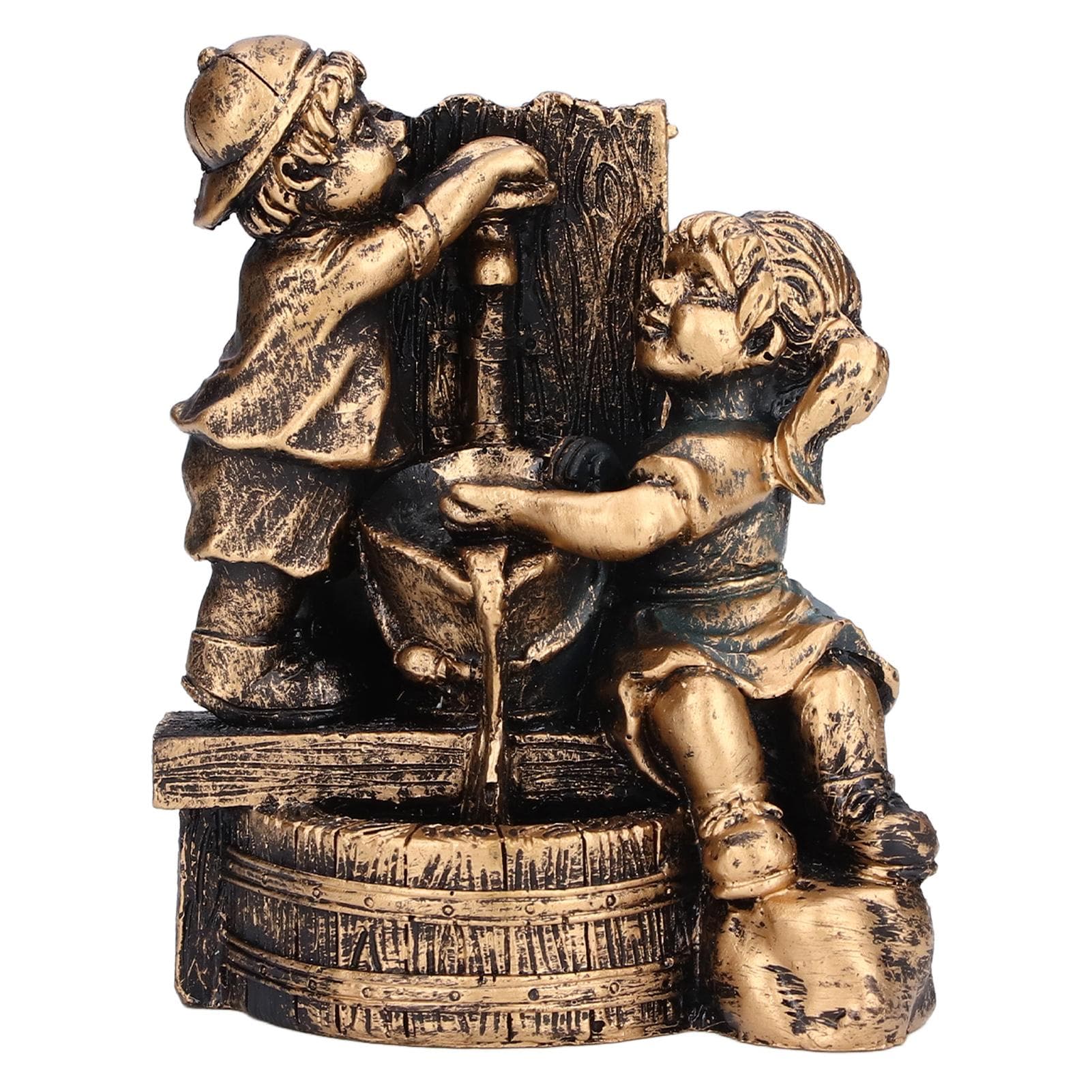 Little Boy Girl Playing Water Statue Standing Sculpture Resin Garden Ornament for Home Decoration