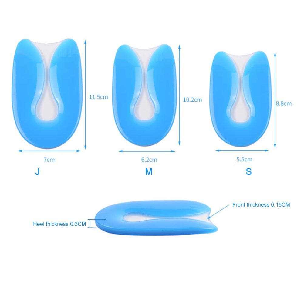 Silicon Gel Cup Heel Plantar Fasciitis Cushion Gel Heel Pads Cushion U Shaped Spur Heel Insert Pads blue