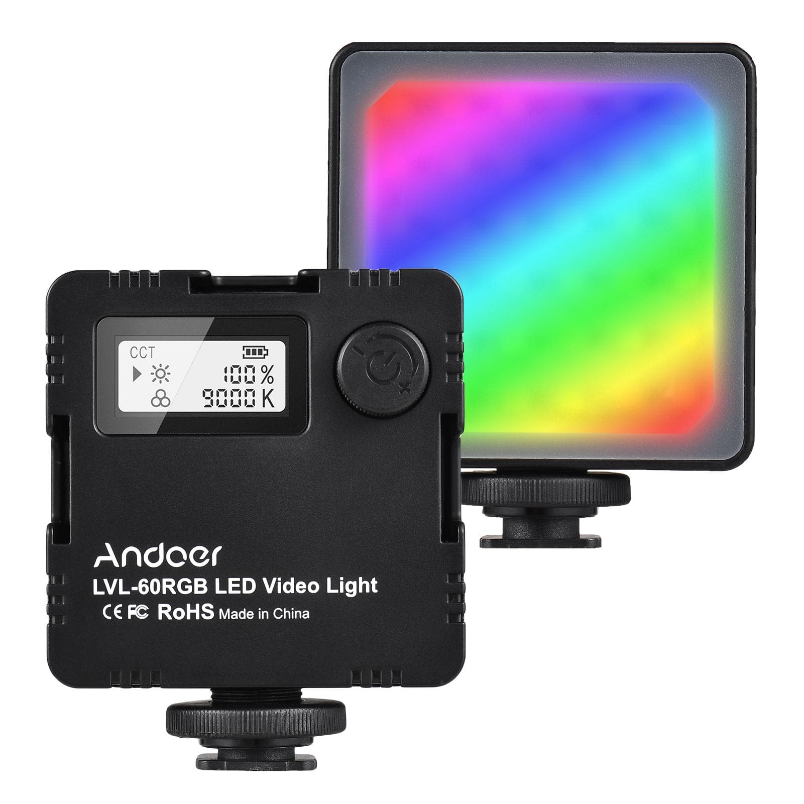 Andoer LVL-60RGB Mini Bi-color LED Video Light 2500K-9000K Dimmable Built-in Rechargeable Battery black