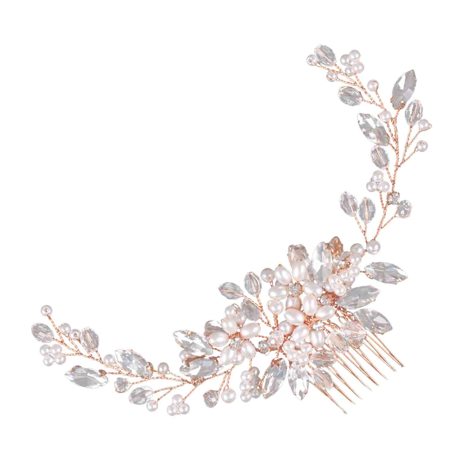 Crystal Pearl Bride Wedding Hair Comb Elegant Bendable Pearl Hair Pieces Bridal Wedding Hair rose gold