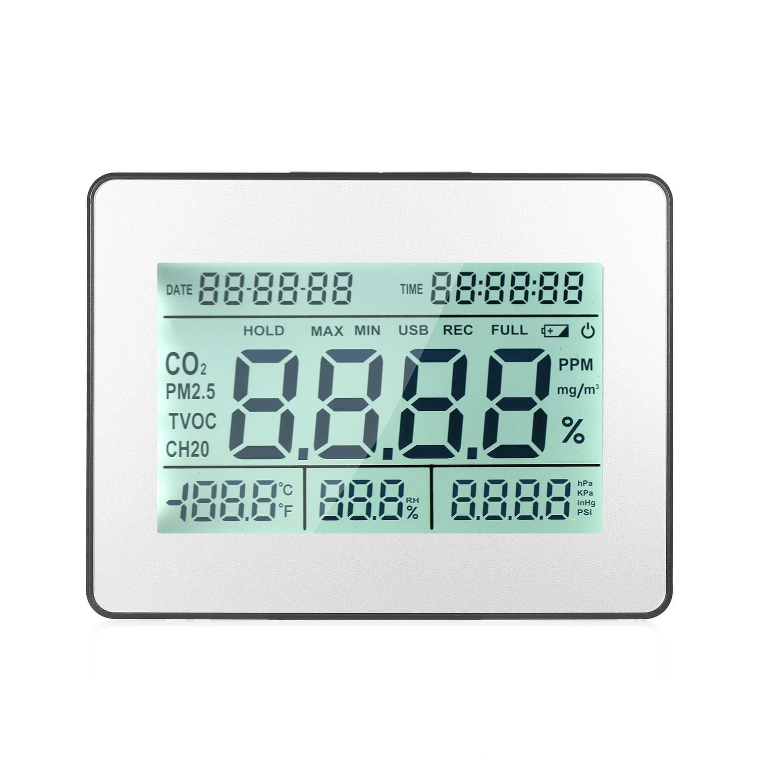 Carbon Dioxide Detector Air Quality Monitor Meter with Data Logging Clock Function 5.5-inch Large