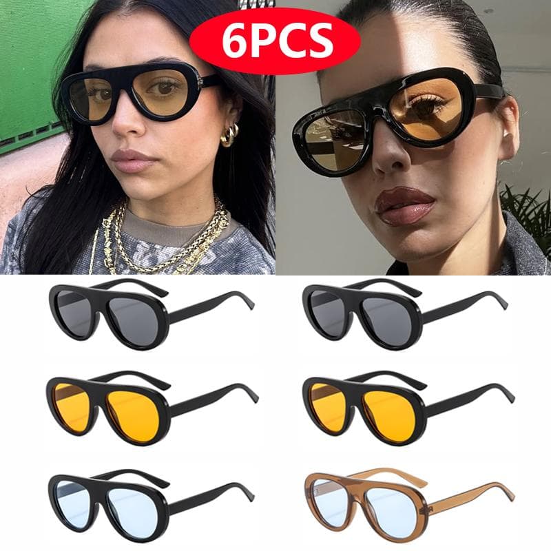 6pcs Minimalist Oval Sunglasses Women Large Frame Retro UV Resistant Unisex Fashion Glasses Sets