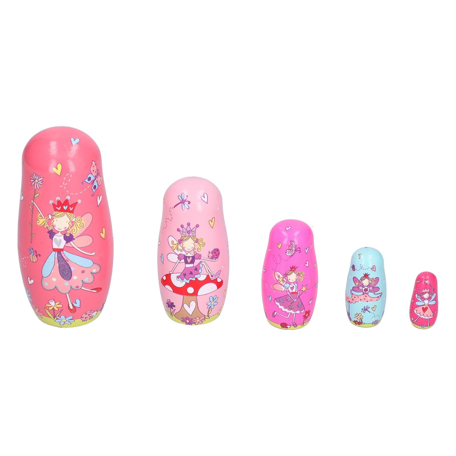 5Pcs Cute Nesting Dolls HandMade Cartoon Pattern Wooden Handicraft Ornament Birthday Gift