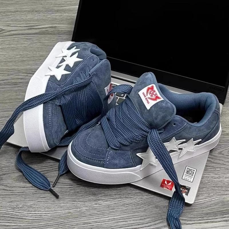 Retro student explosion couple board shoes niche original 2025 spring and autumn new thick-soled versatile star canvas shoes women 40 blue