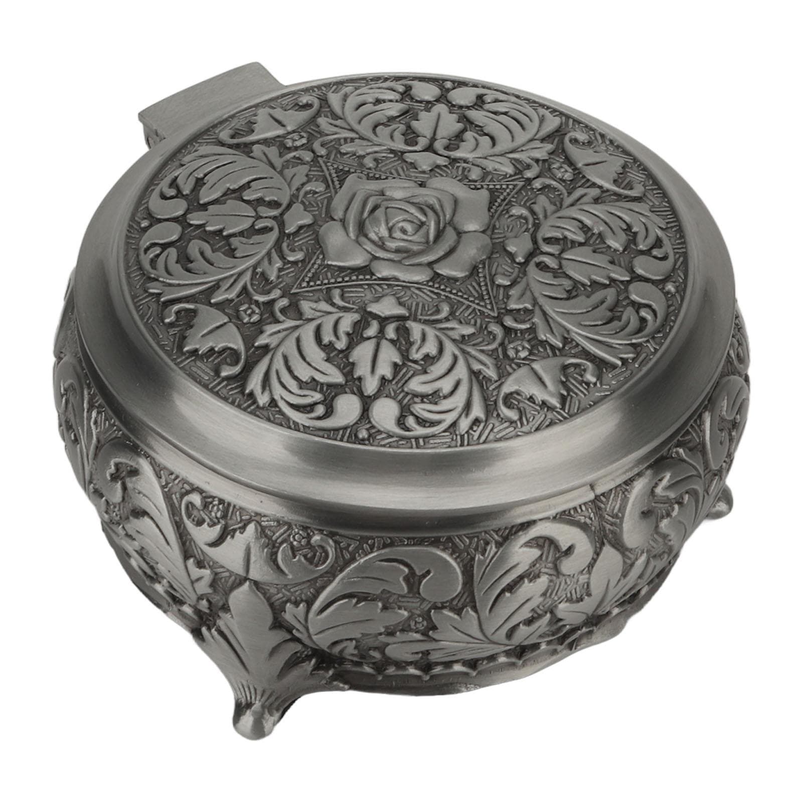 Vintage Jewelry Box Zinc Alloy Velvet Lining Durable Rustproof Rose Embossment Treasure Box for