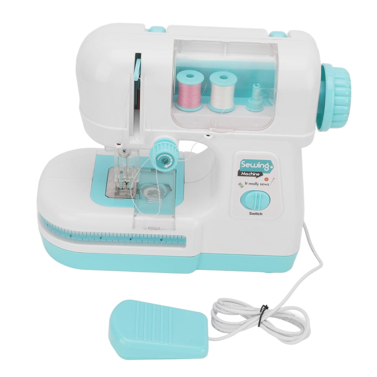 Sewing Machine Toy Blue Portable Mini Simulation Double Stitch Sewing Machine with Lower Thread for