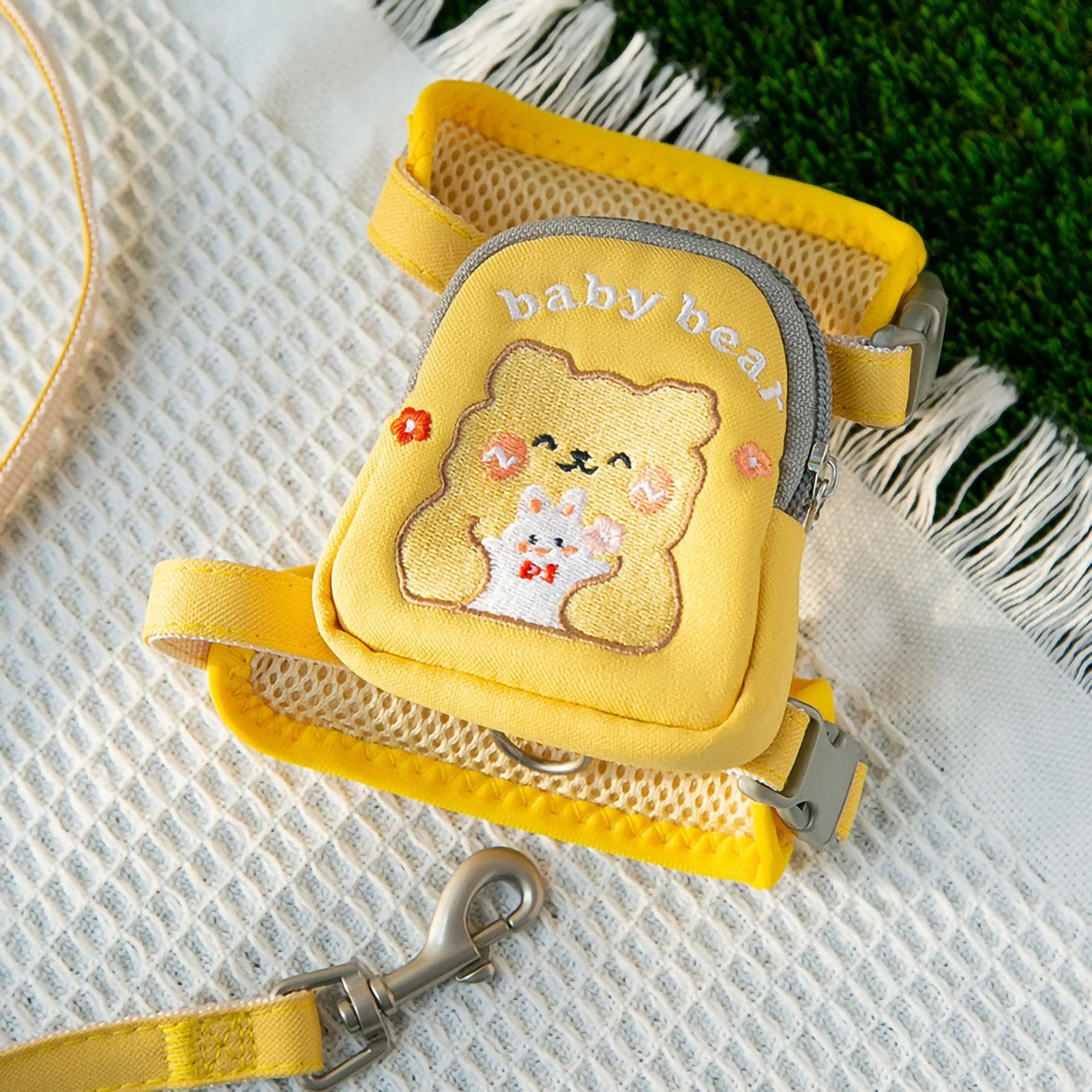 Pet Backpack Harness Adjustable Outdoor Cat Saddle Bags with Leash for Small Pets Cats Dogs yellow