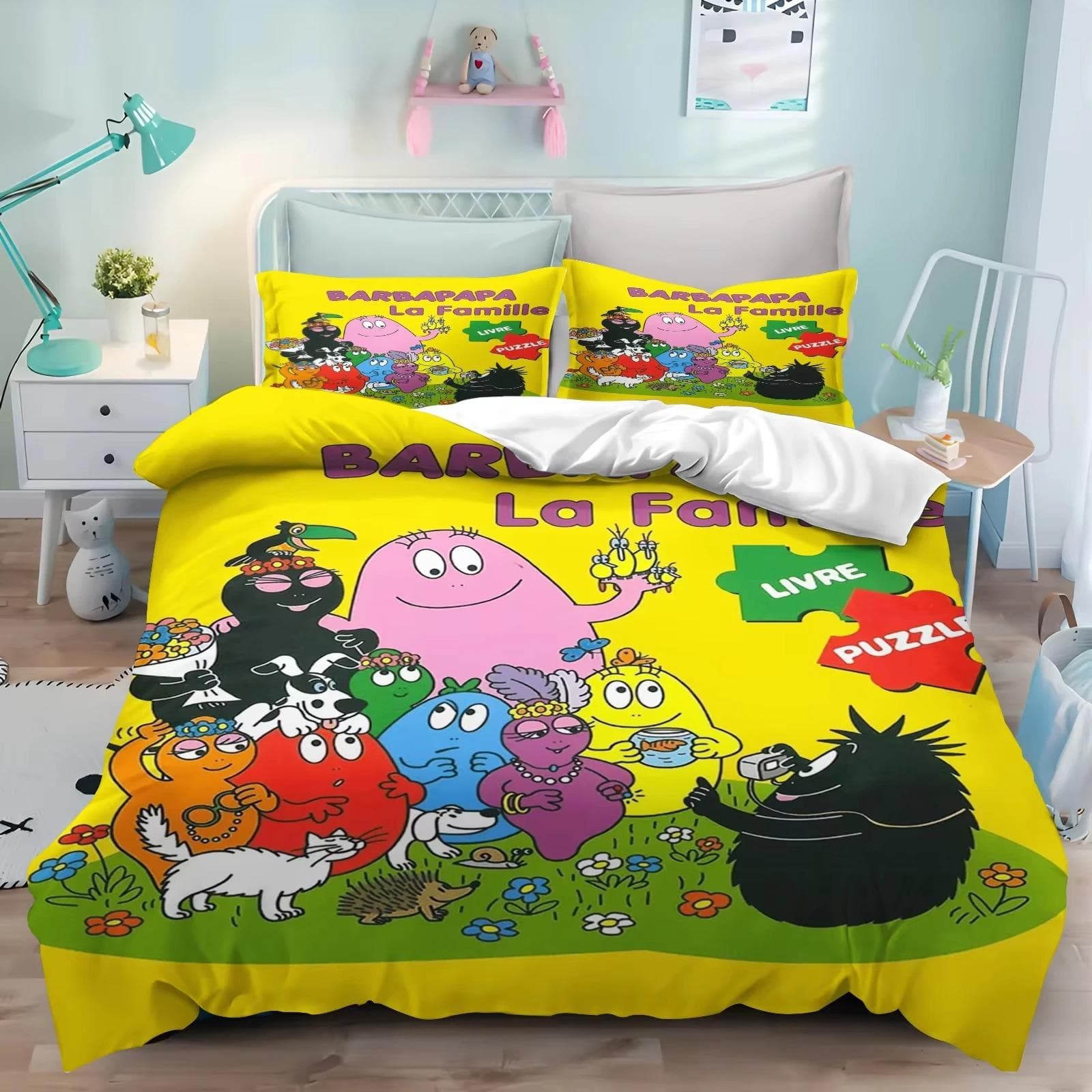 New 3D Print Cartoon L-Les & B-Barbapapa Bedding Set Double Twin King Duvet Cover Comforter Pillowcase Boys Girls Adults Bedroom 70x133cm 2pcs