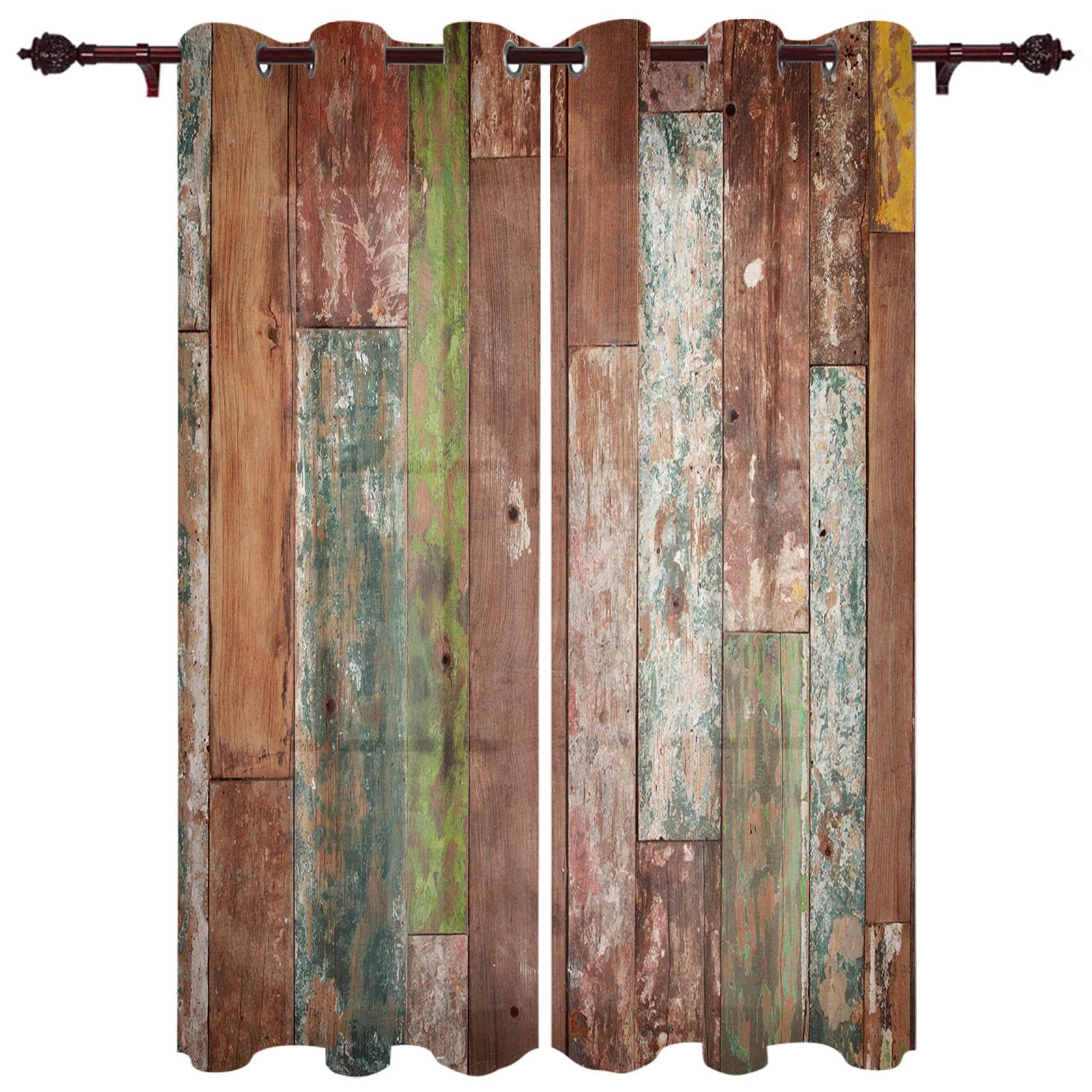 Wooden Door Retro Style Window Curtain Bedroom Living Room Window Drapes Kitchen Decoration Blinds Curtain 135W x 135H(cm) x1