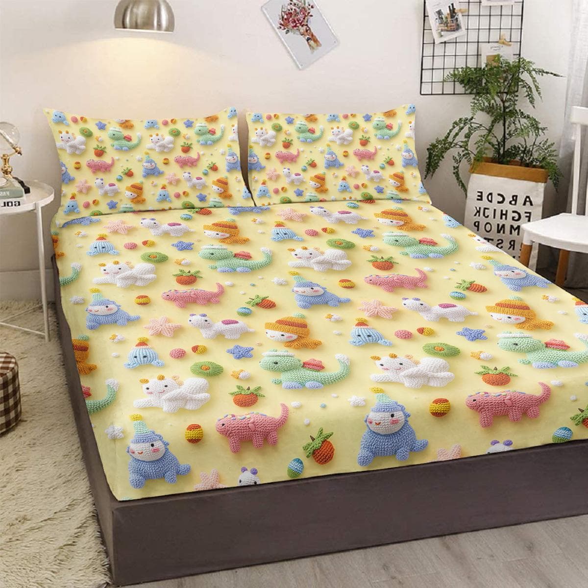 Cotton Dinosaur 3-Piece Bedding Set, Cute Dinosaur Type With 2 Pillowcases, Suitable For Bedroom (Fairy Tale, Children'S Day) 99cmx199cm