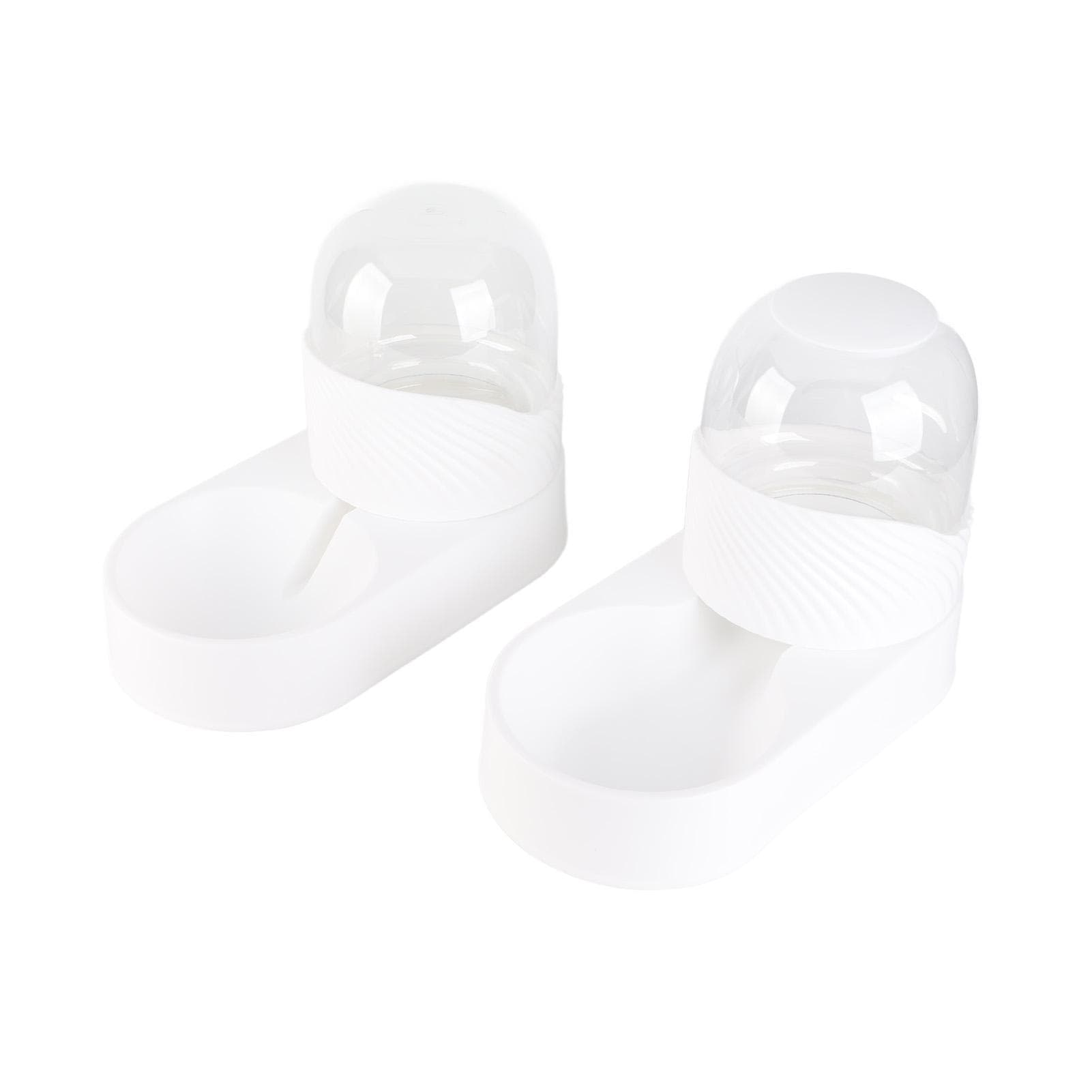 Pet Water Food Dispenser Transparent Removable Automatic Cat Feeder Waterer Set for Dog Puppy white