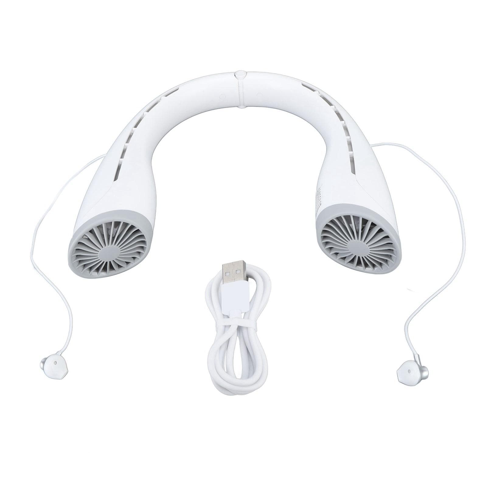 Bluetooth Neck Fan with Headphone USB Rechargeable 4000mAh Wearable Hands Free Bladeless Quiet