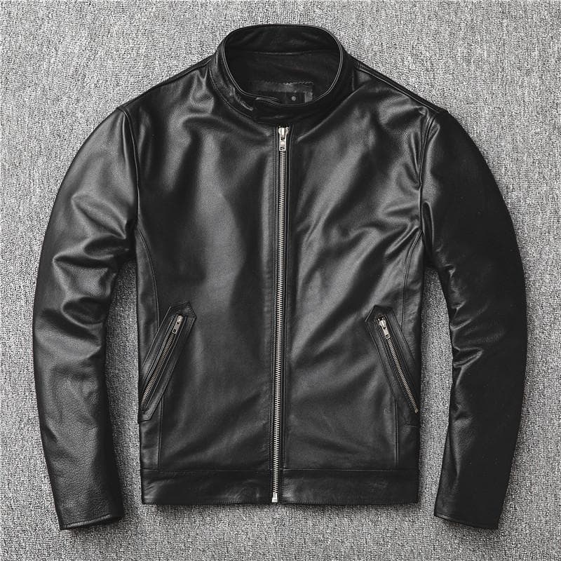 Head Layer Cowhide Biker Suit Leather Jacket Men's Slim Leather Leather Jacket Short Section Stand-up Collar Leather Jacket XXXL