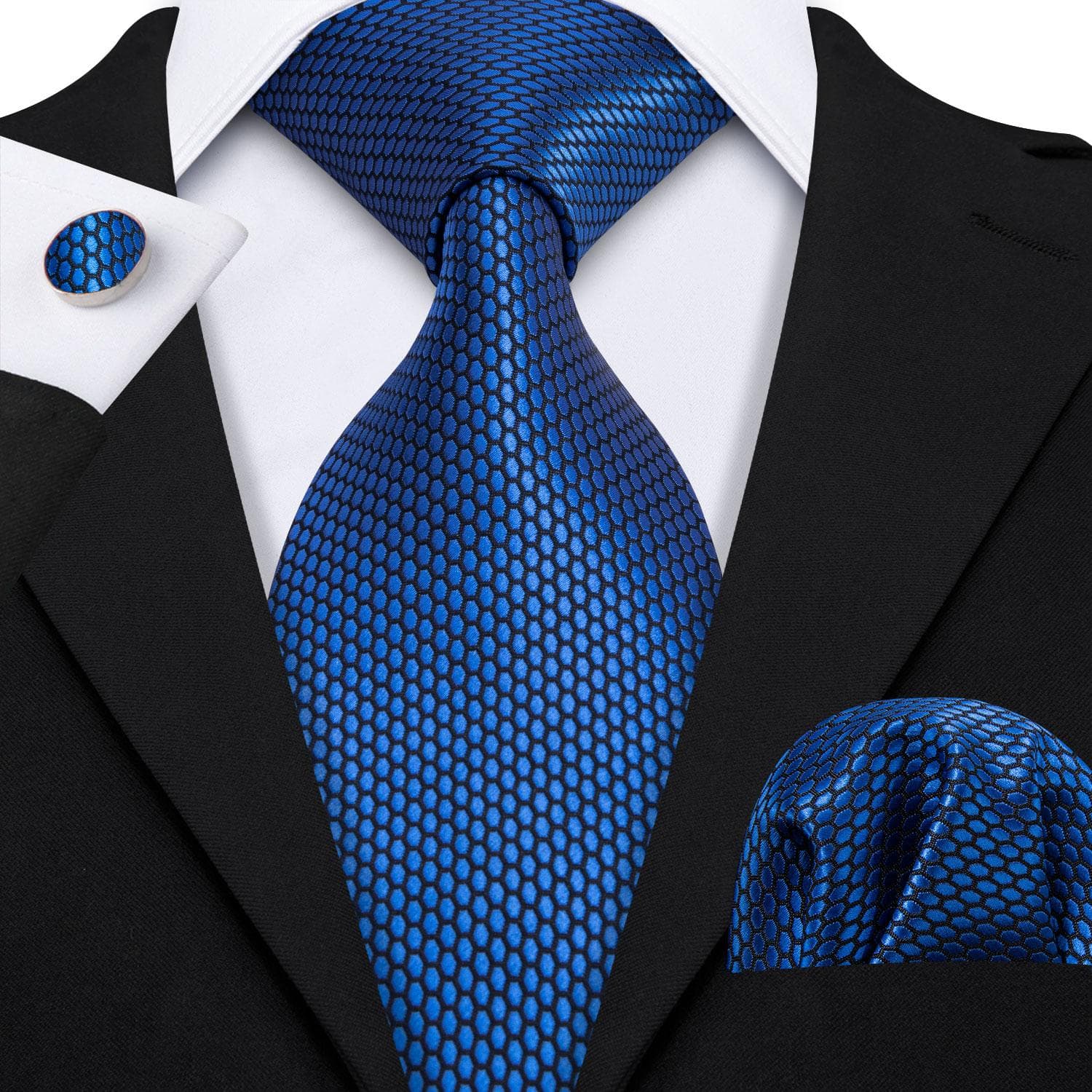 Hi-Tie Mens Accessories Silk Tie Handkerchief Cufflinks Set for Wedding Party Floral Solid Necktie N-1537