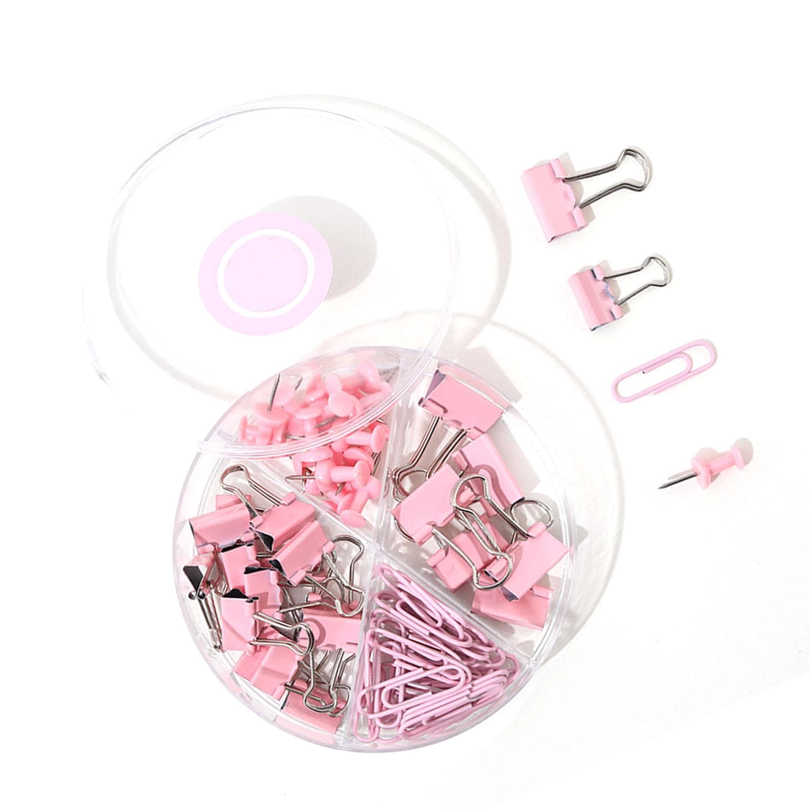Paper Clips Binder Clips Assorted Multifunction Push Pins Sets with Box for Office School Document pink