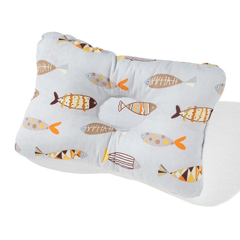 Newborn Baby Cotton Pillow Prevent Flat Head Infant Anti Roll Pillow Positioner D-Gray Fish
