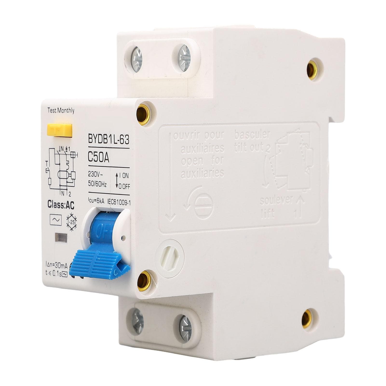 Circuit Breaker 1P+N 50A 230V AC MCB Leakage Protection Switch DIN Rail for Safety