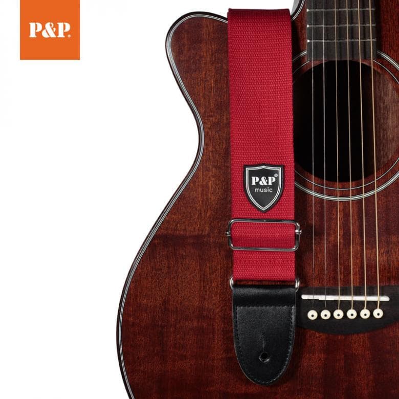 Pure Cotton Adjustable Colorful Acoustic Guitar Strap with Leather Head 7 Colors Optional red
